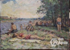 Акварель "Пляж в Загорянке"